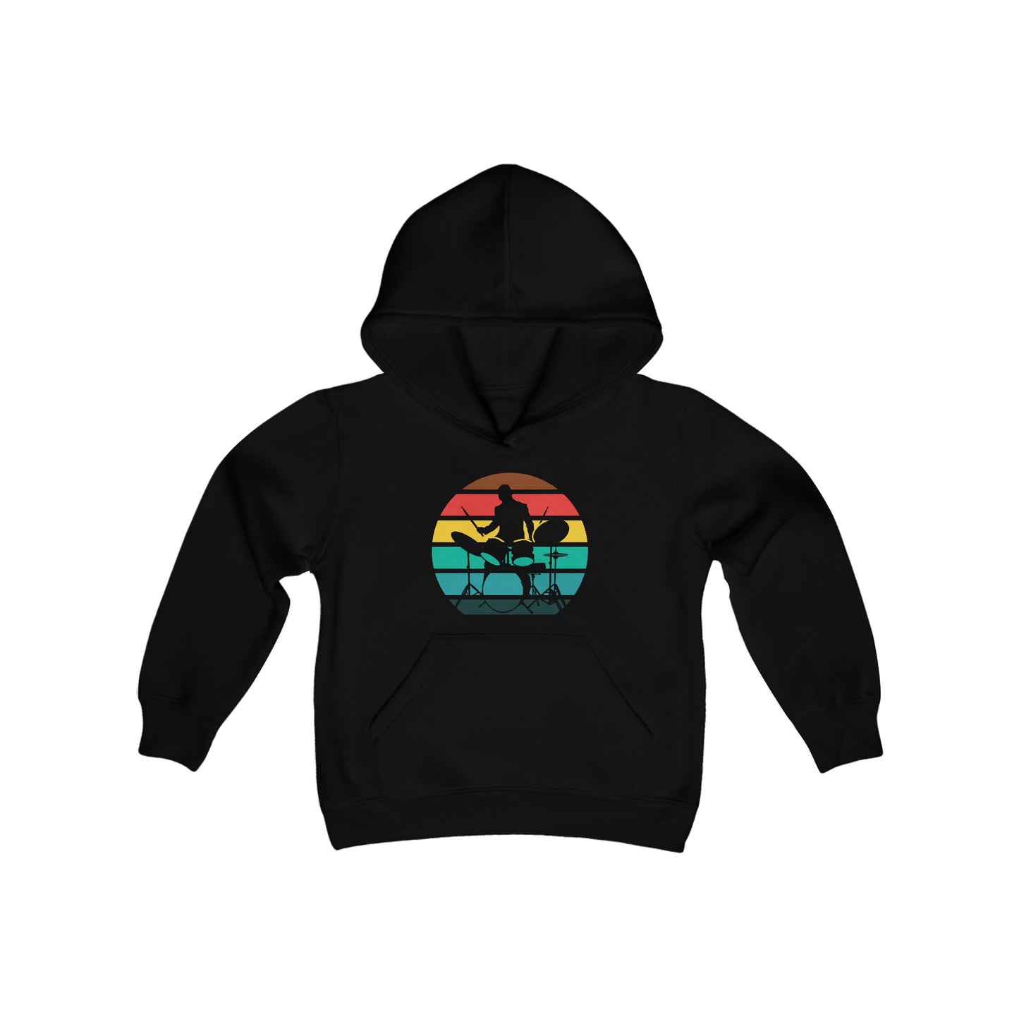 Drummer Silhouette - Retro Circle Stripes - Youth Heavy Blend Hooded Sweatshirt