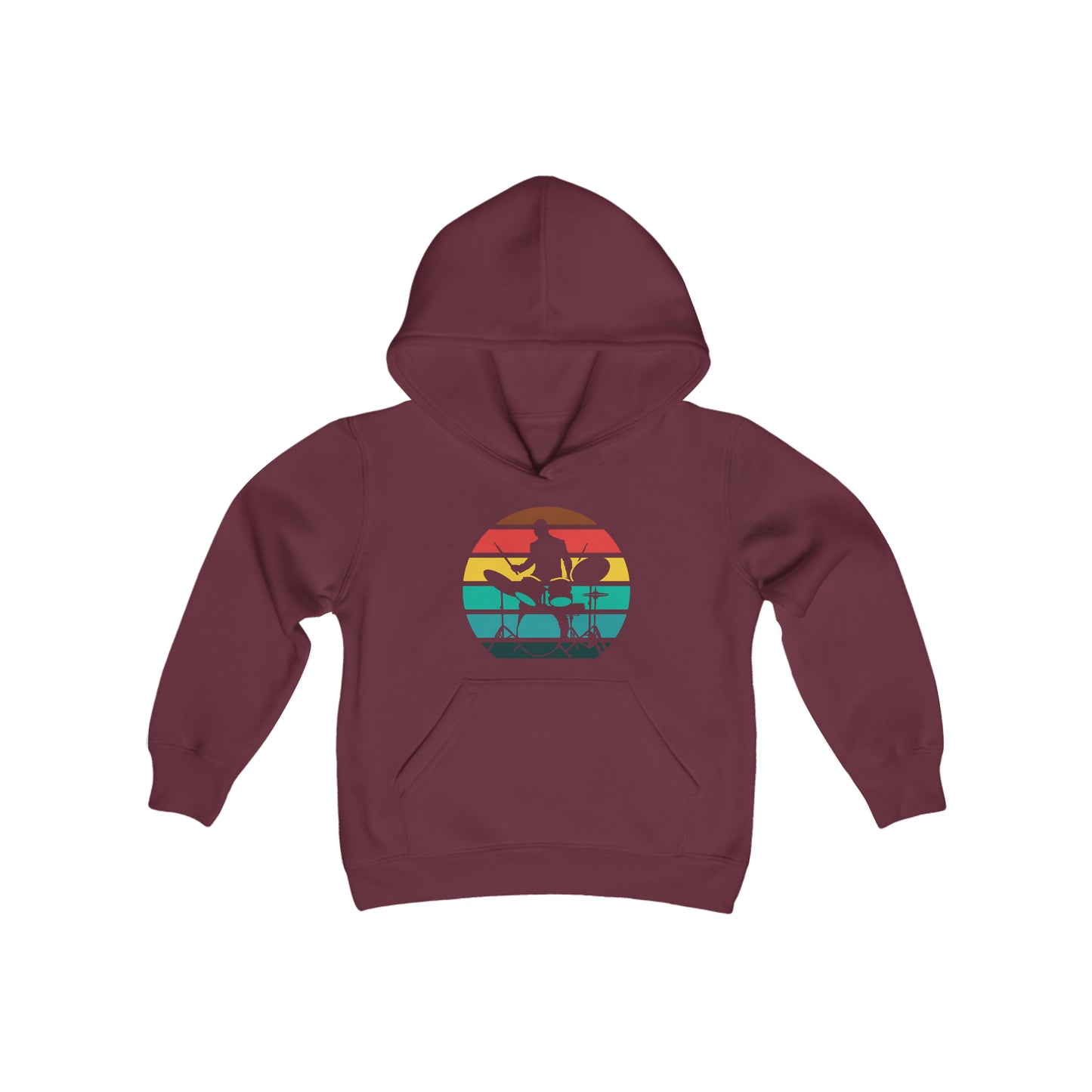 Drummer Silhouette - Retro Circle Stripes - Youth Heavy Blend Hooded Sweatshirt