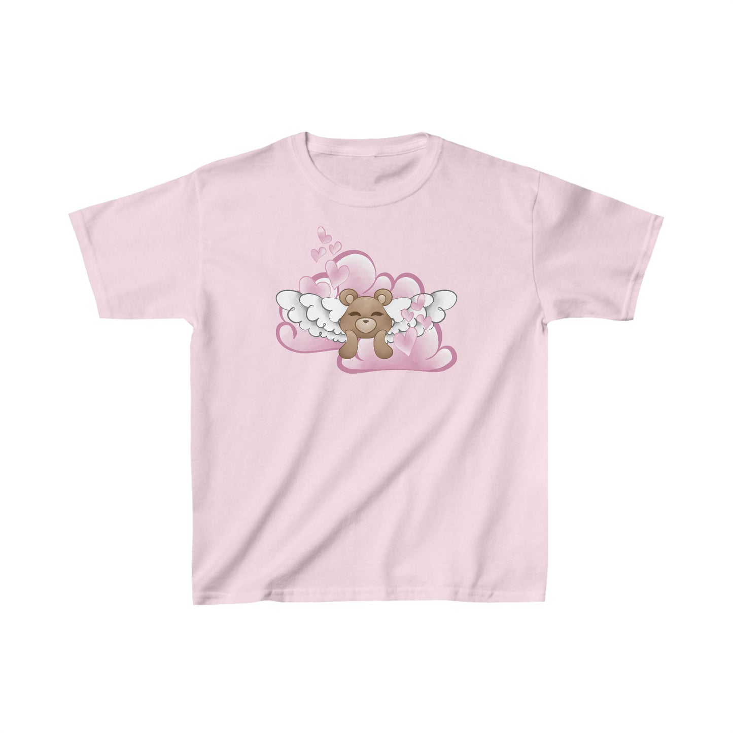 Valentine's Bear in Clouds with Hearts - Kids Heavy Cotton Tee