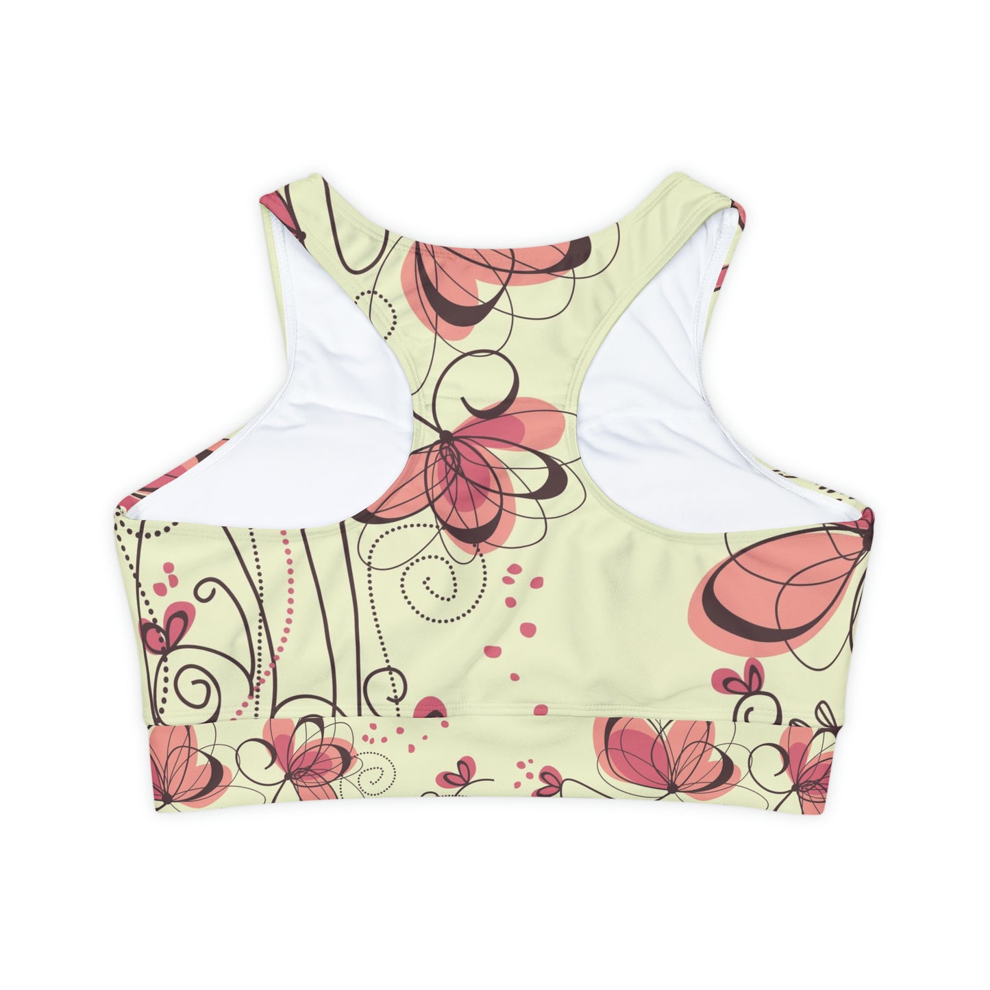 Fully Lined, Padded Sports Bra - Pink Butterflies