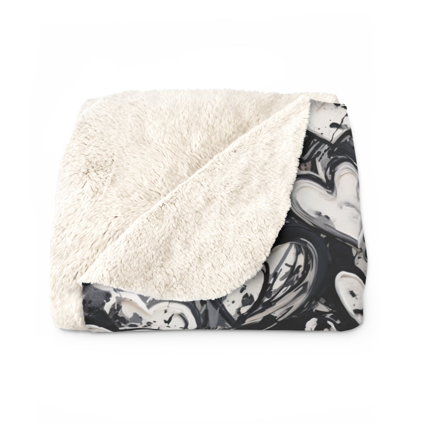 Beautiful, Cozy, Soft - Amazing - Black and White Painted Hearts 23 - Sherpa Fleece Blanket