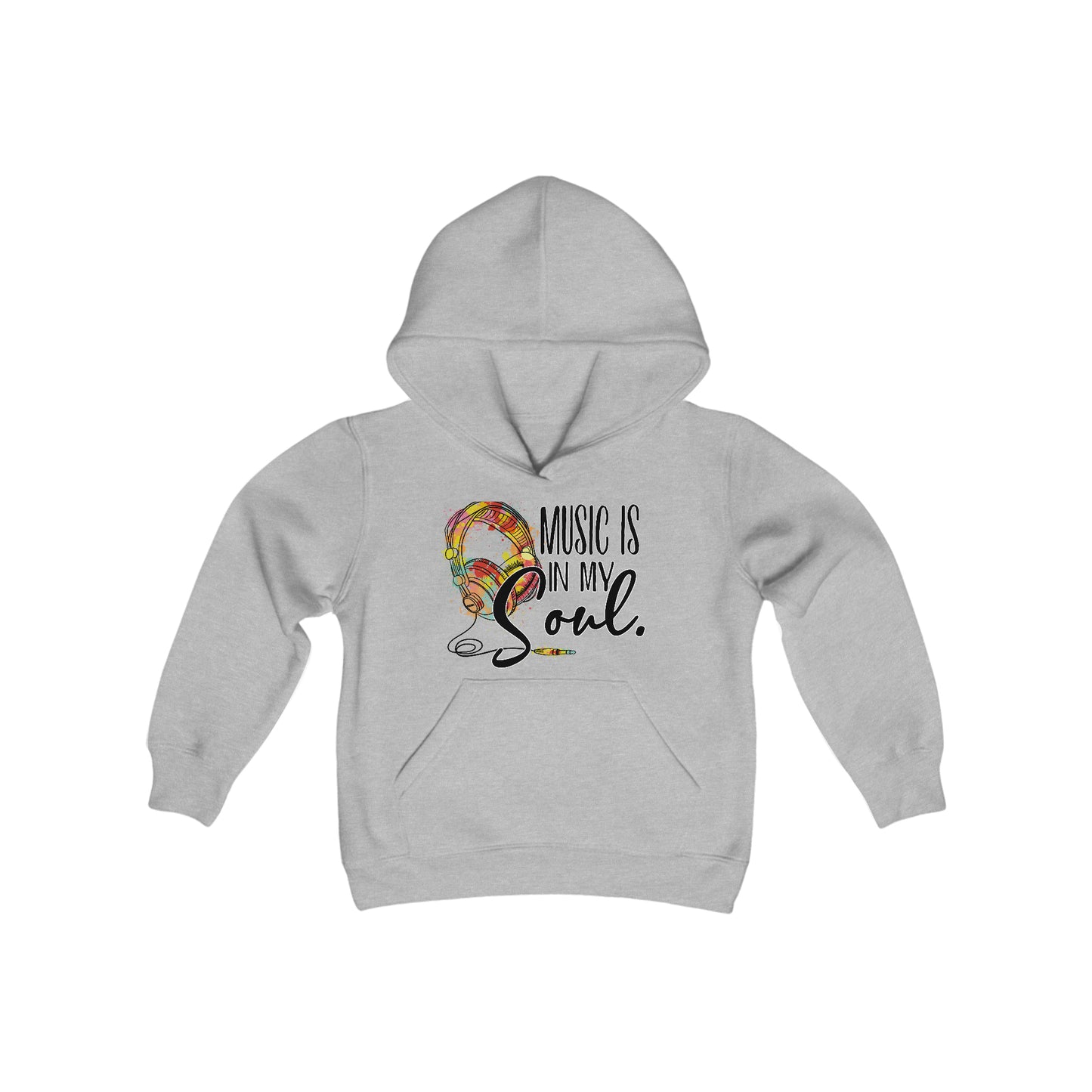 Music is in My Soul - Music Lovers - Headphones - Old School - Youth Heavy Blend Hooded Sweatshirt
