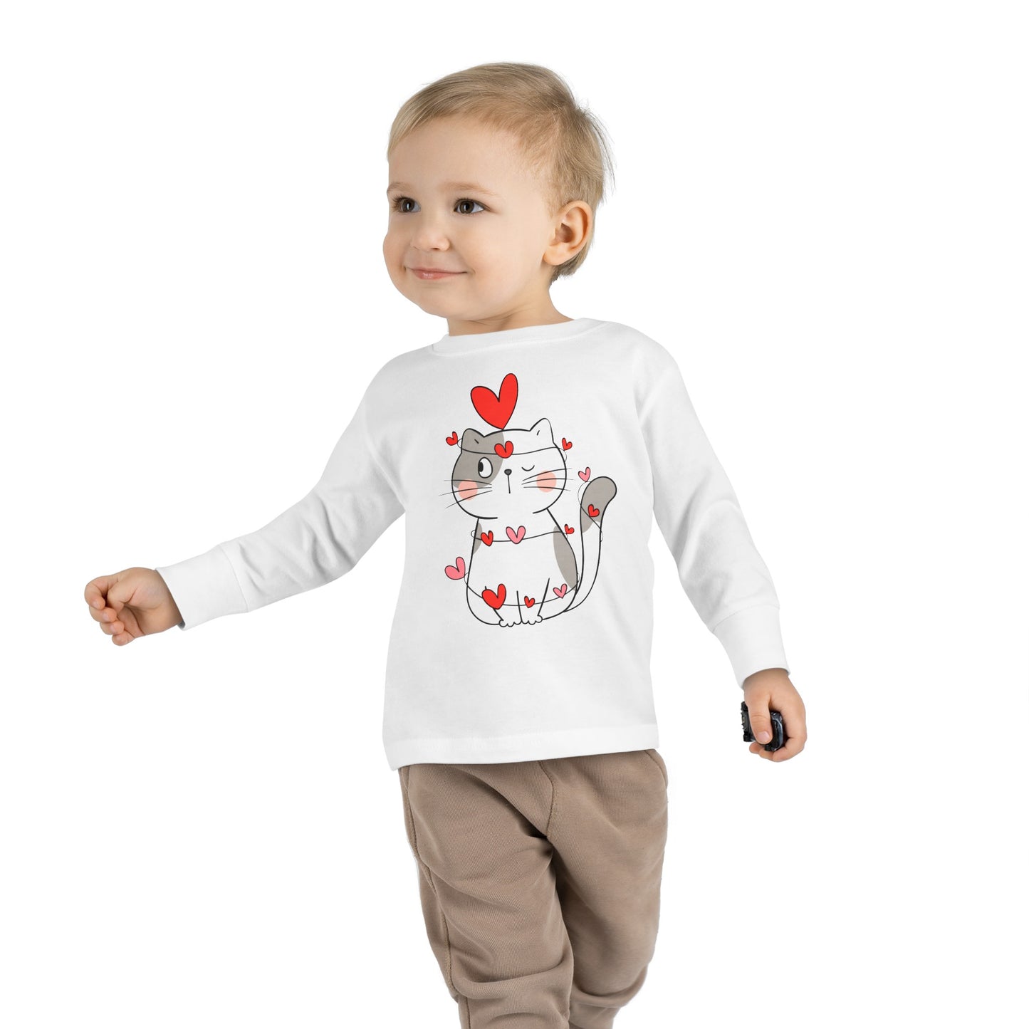 Cute Cat - String of Hearts - Toddler Long Sleeve Tee