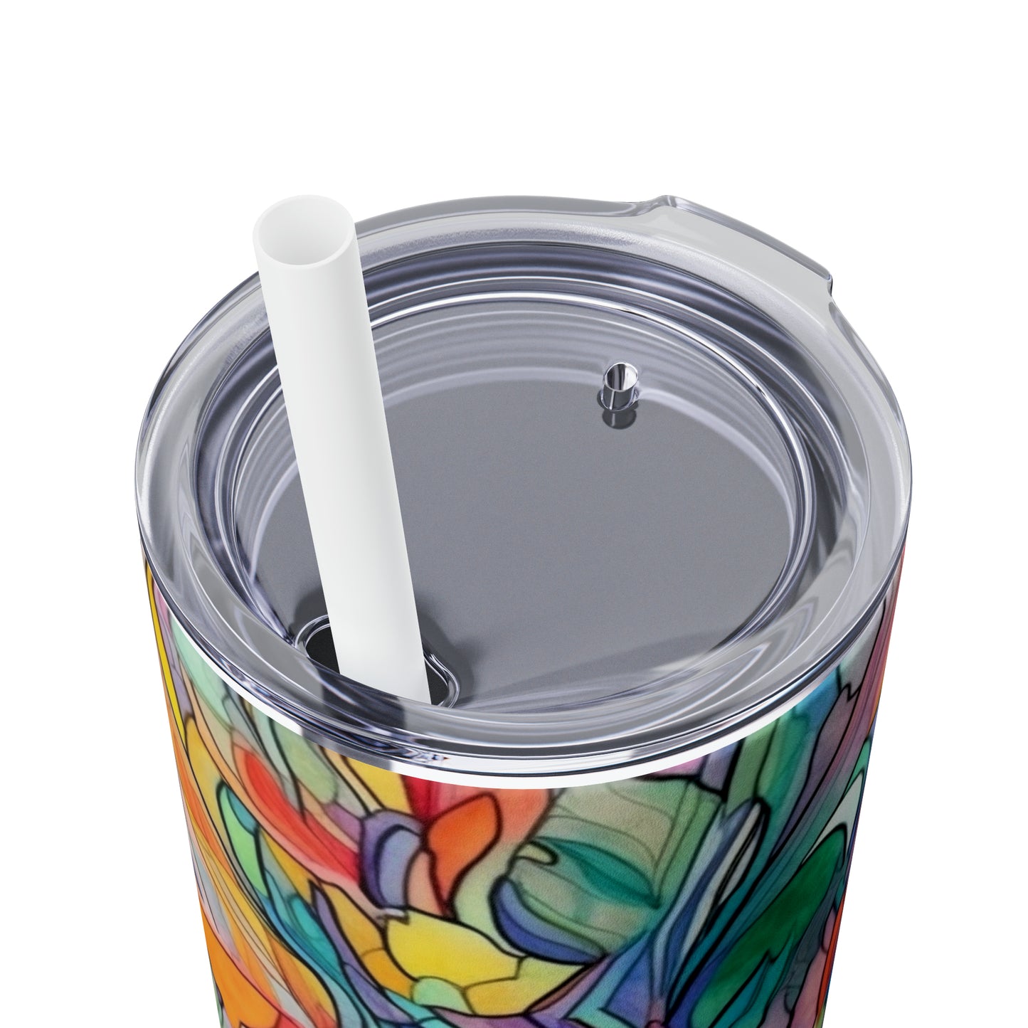 Multicolor Rainbow Watercolor Abstract - Skinny Tumbler with Straw, 20oz - Stainless Steel