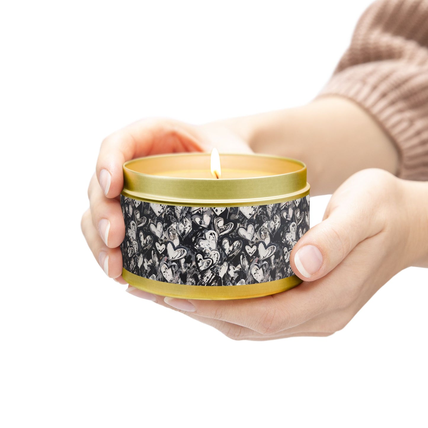 Black and White Painted Hearts - Scented Tin Candle