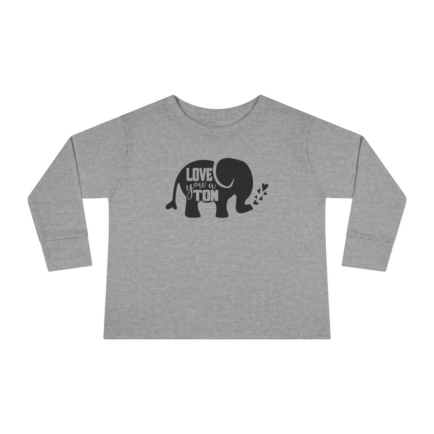 Love You a Ton - Cute Elephant - Hearts - Toddler Long Sleeve Tee