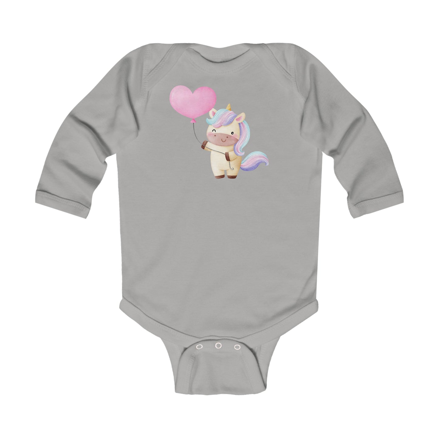 Cutest Unicorn - Holding Heart Balloon - Infant Long Sleeve Bodysuit