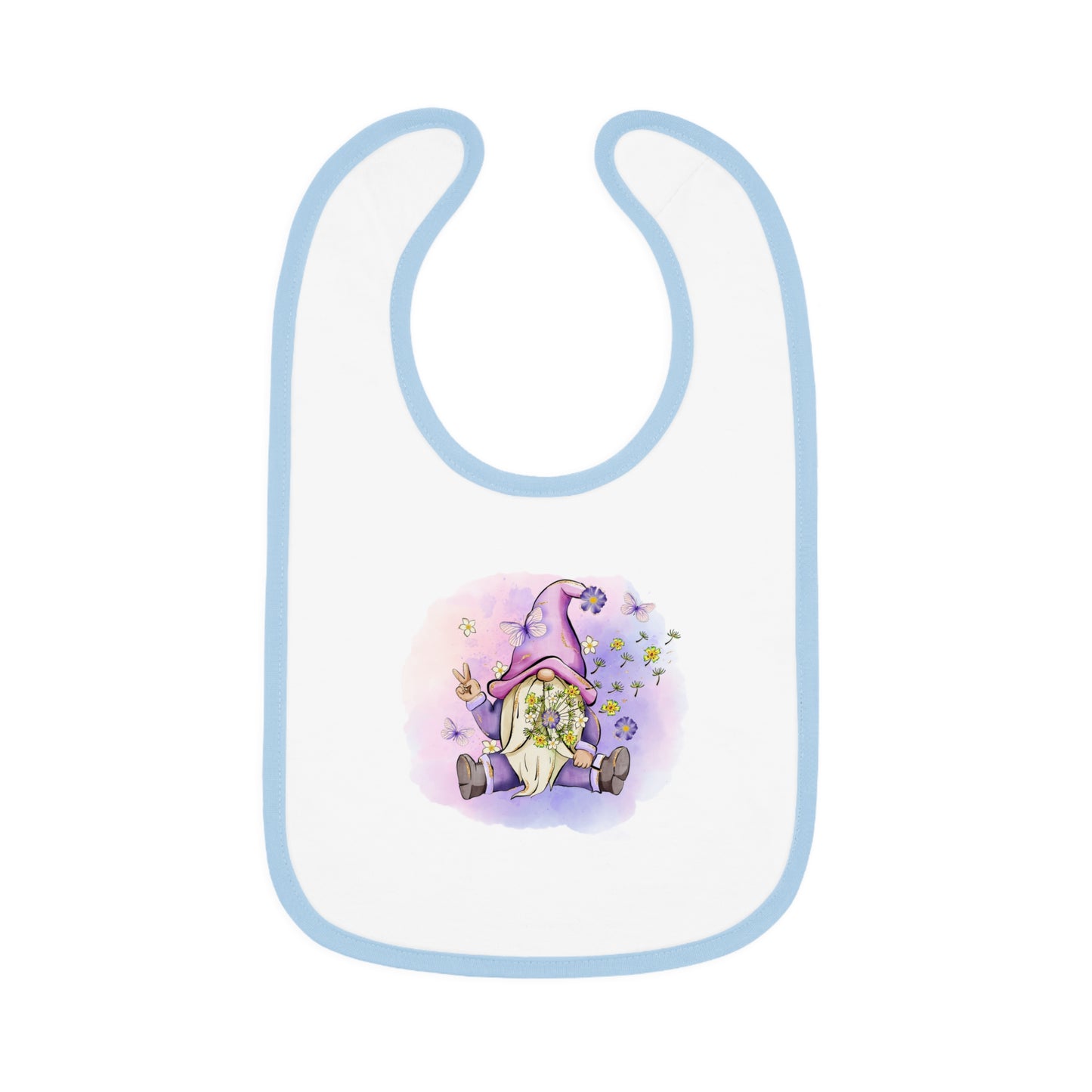Peace Gnome - Purple - Baby Contrast Trim Jersey Bib