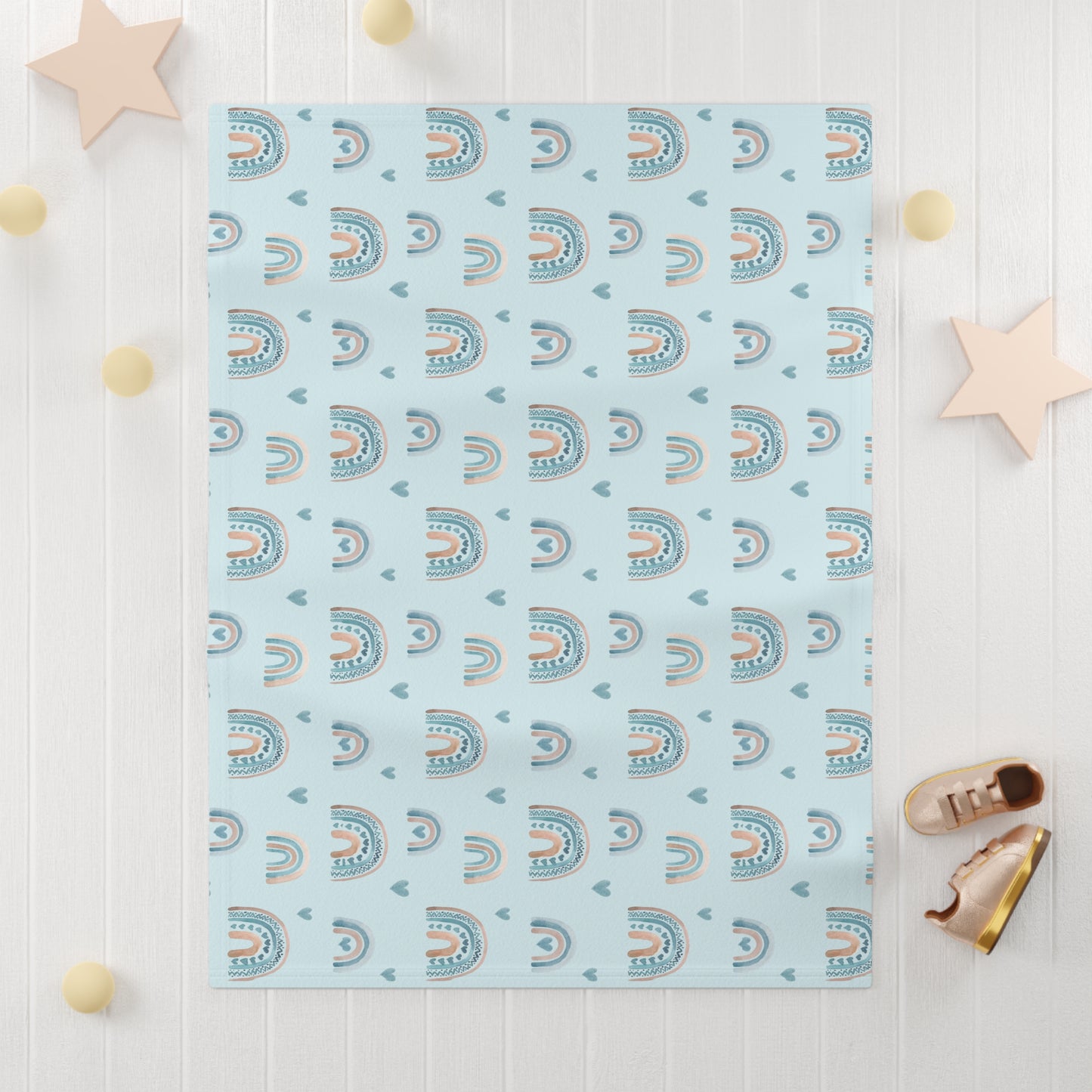 Blue Boho Rainbow Pattern 4 - Soft Fleece Baby Blanket