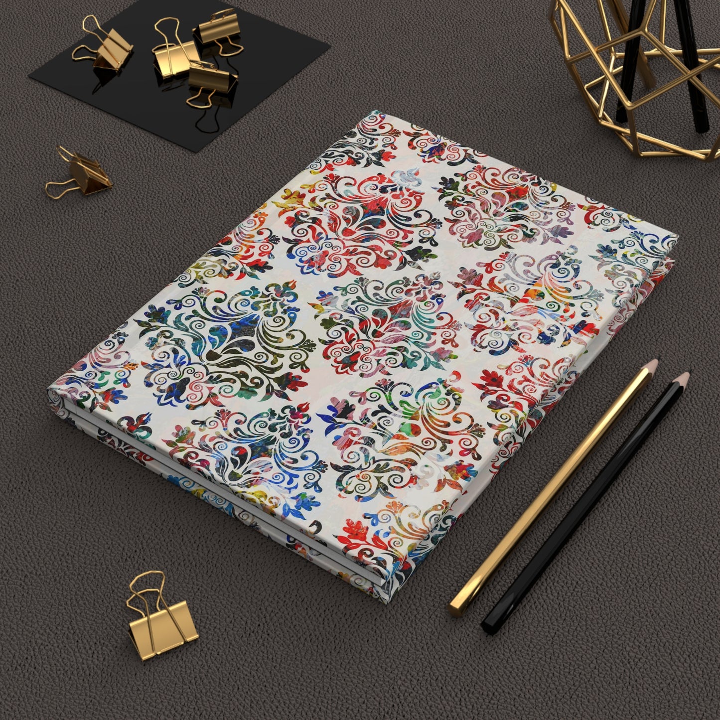 Multicolor Damask 8 - Hardcover Lined Journal Matte