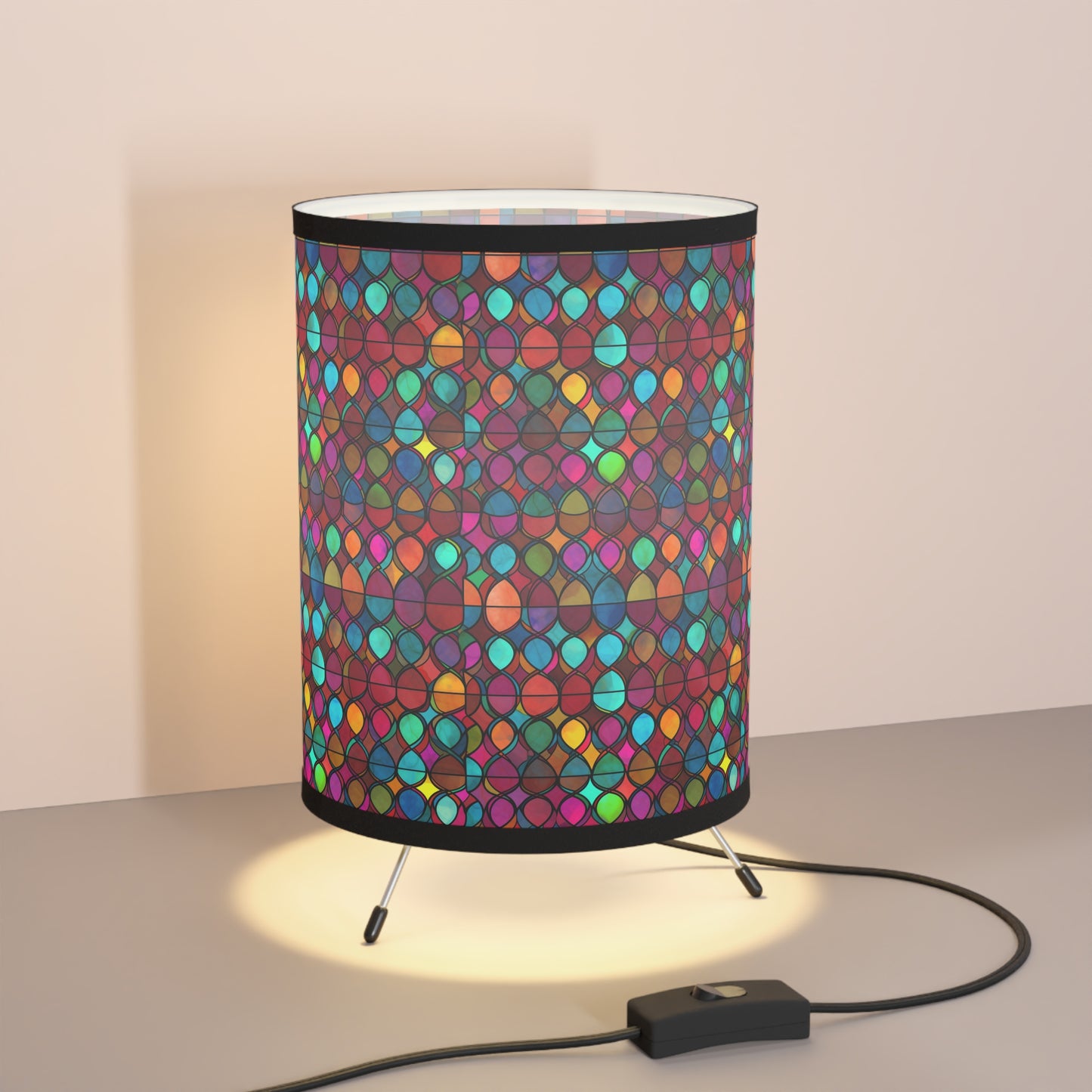 Stained Glass Mosaic Print - Tripod Lamp with High-Res Printed Shade, US\CA plug