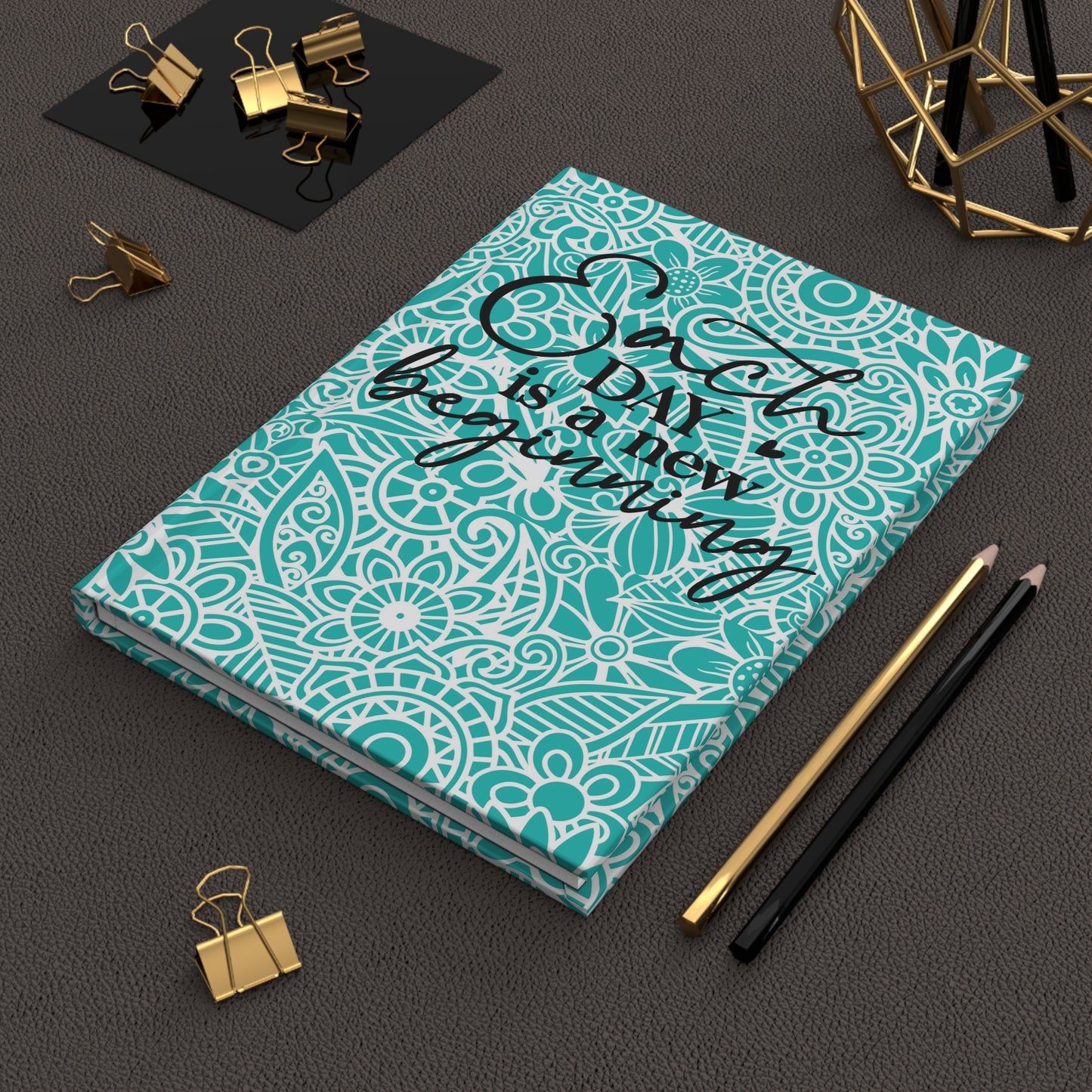 Each Day is a New Beginning - Teal Mandala - Hardcover Lined Journal Matte