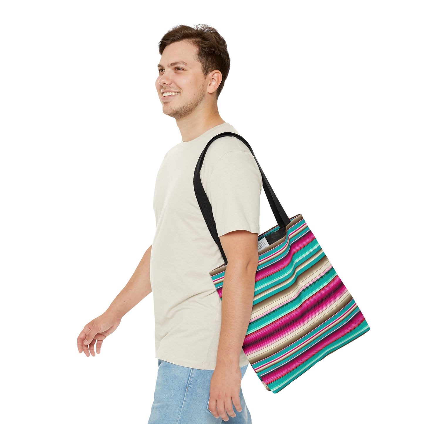 Multicolor Pink and Aqua Striped 36 - Practical, high-quality Tote Bag - Striped