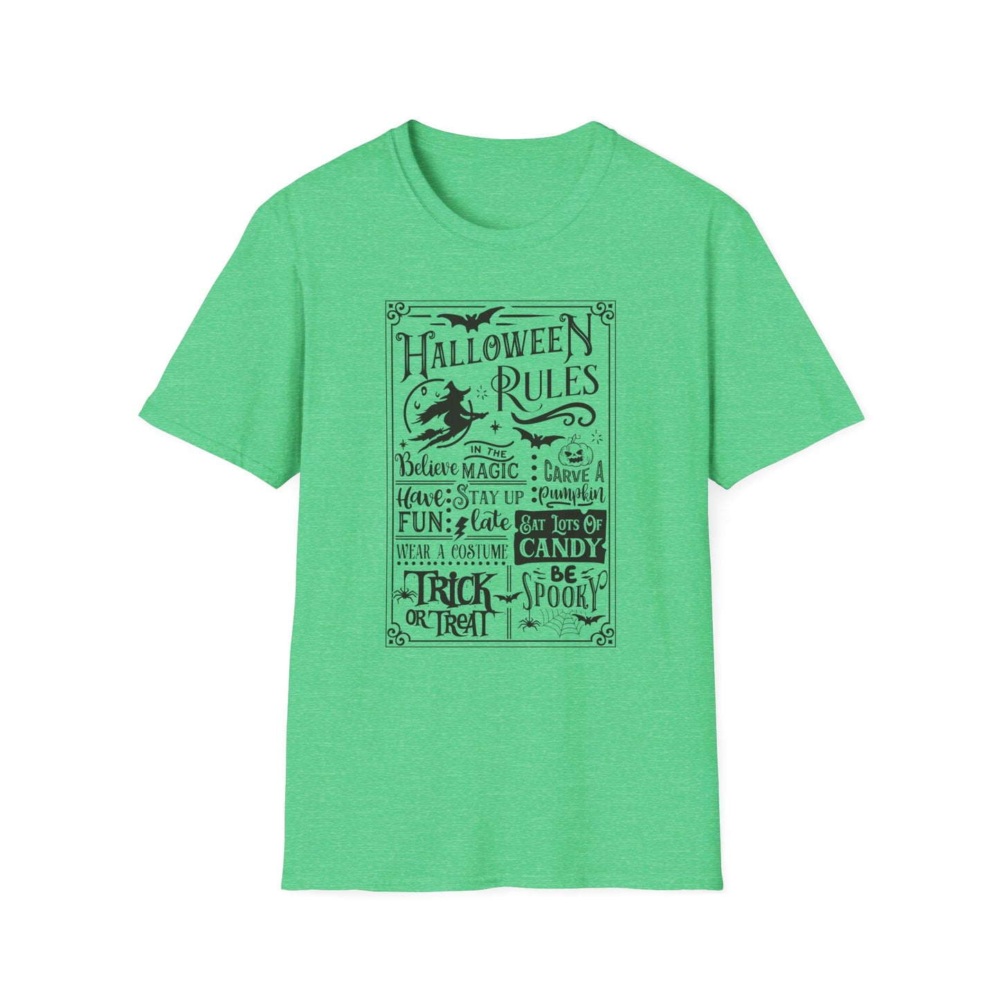 Halloween Rules - Vintage - Magic - Witch - Candy - Skull - Cat - Bat - Trick or Treat - Unisex Softstyle T-Shirt