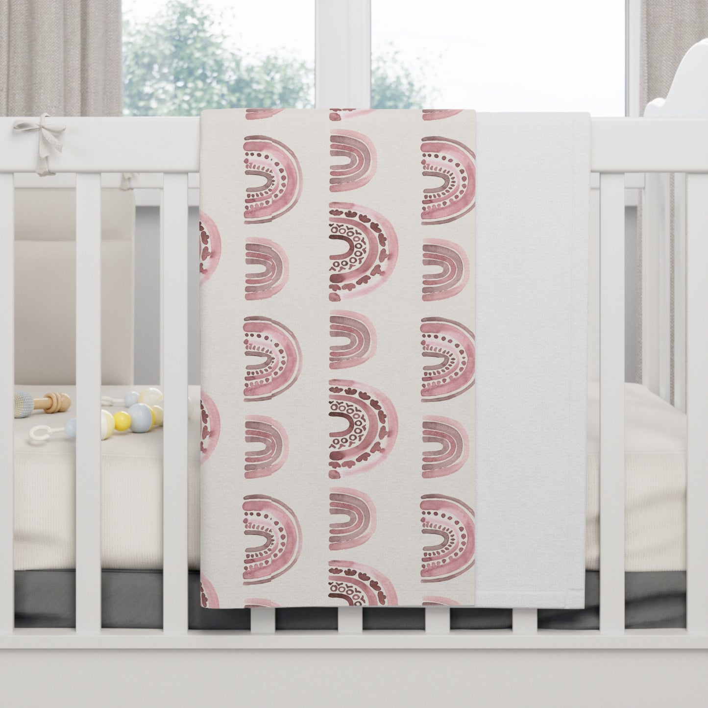 Pink Boho Rainbow Pattern 3 - Soft Fleece Baby Blanket