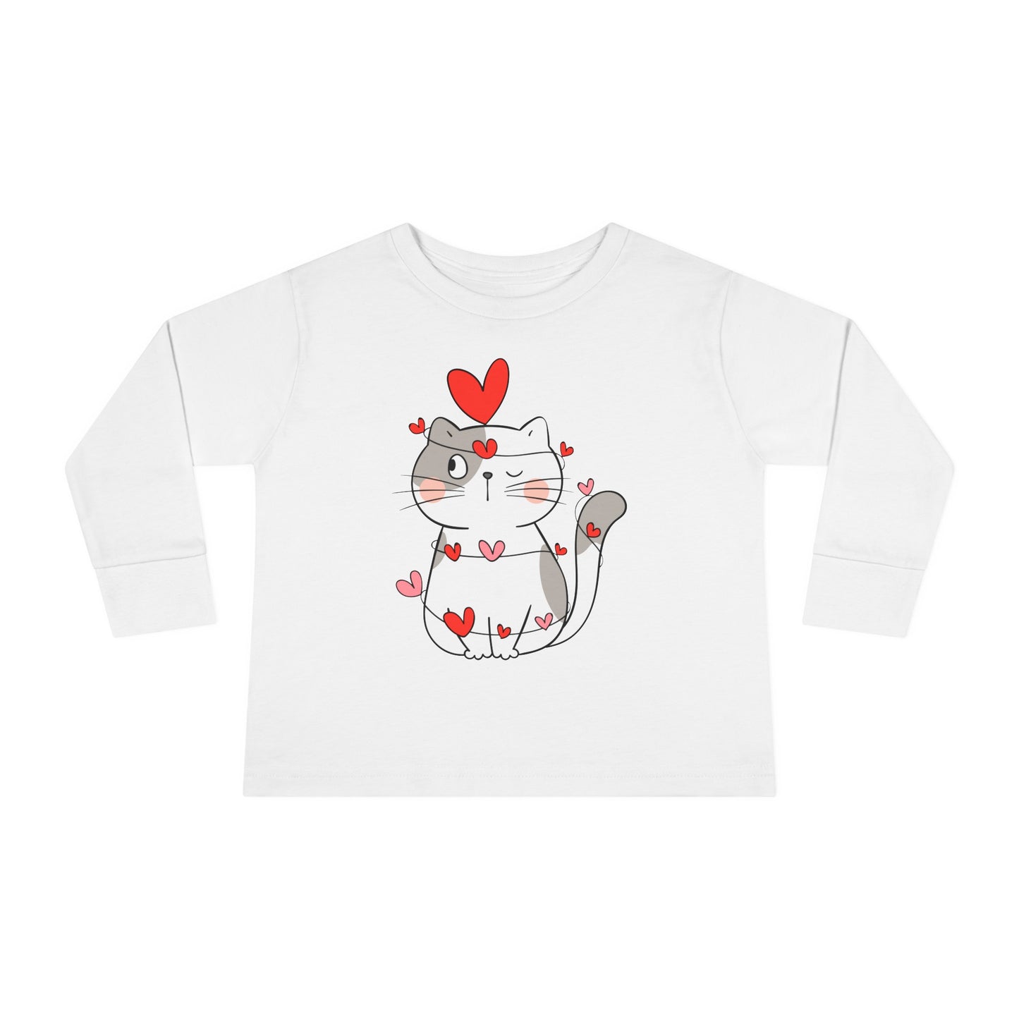 Cute Cat - String of Hearts - Toddler Long Sleeve Tee