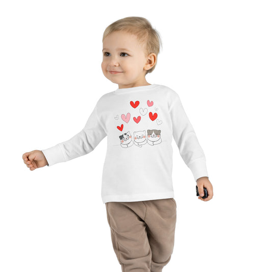 Three Cute Cats - Hearts - Toddler Long Sleeve Tee