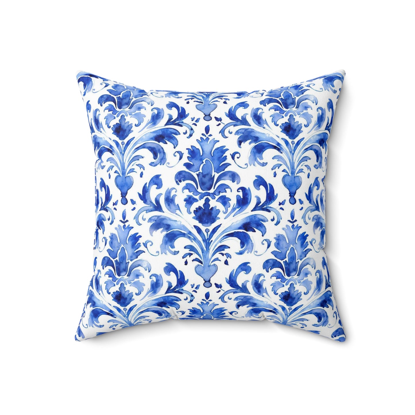 Blue Watercolor Damask 0 - Beautiful, Shabby Chic, Boho, Fun - Faux Suede Square Pillow