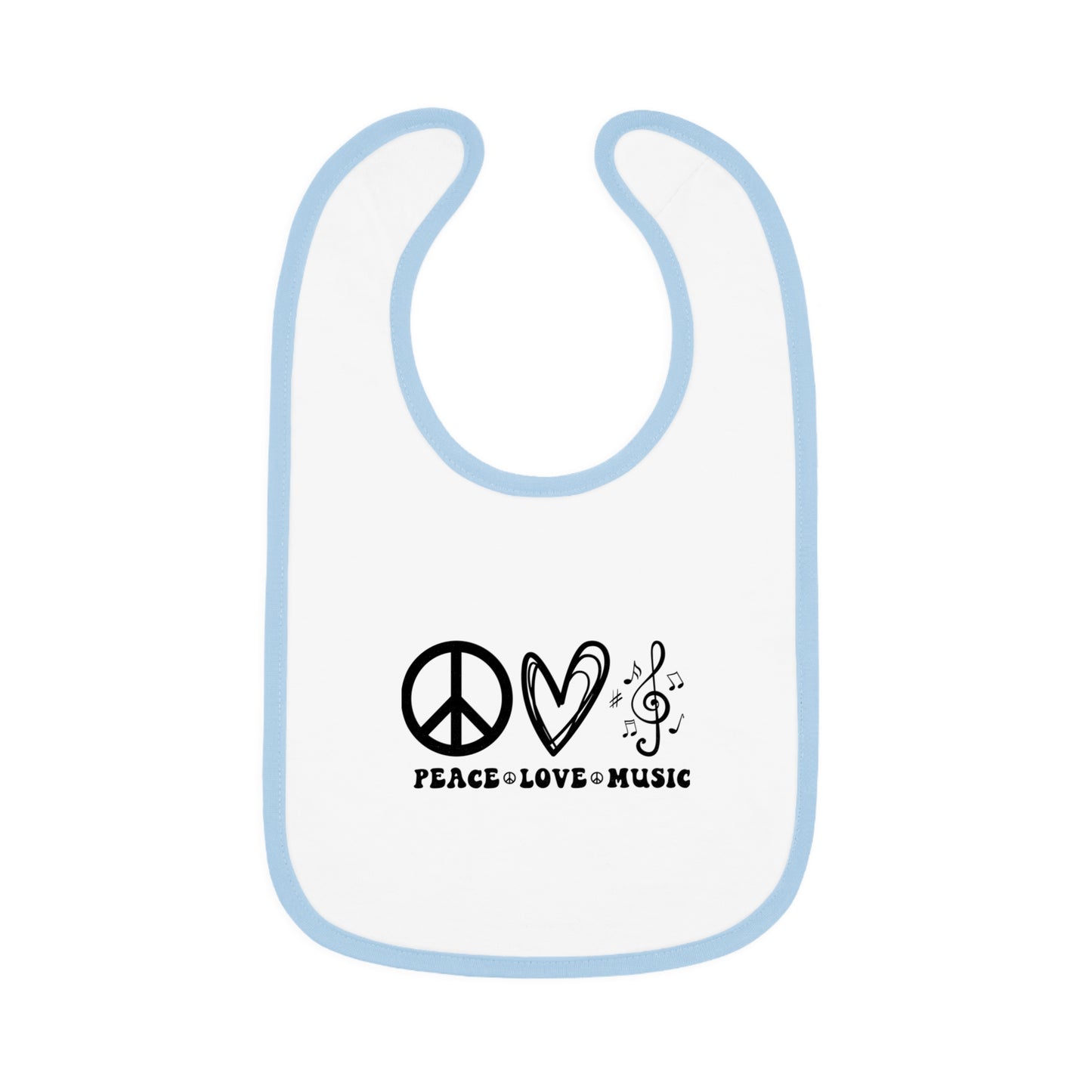 Peace, Love, Music - Baby Contrast Trim Jersey Bib