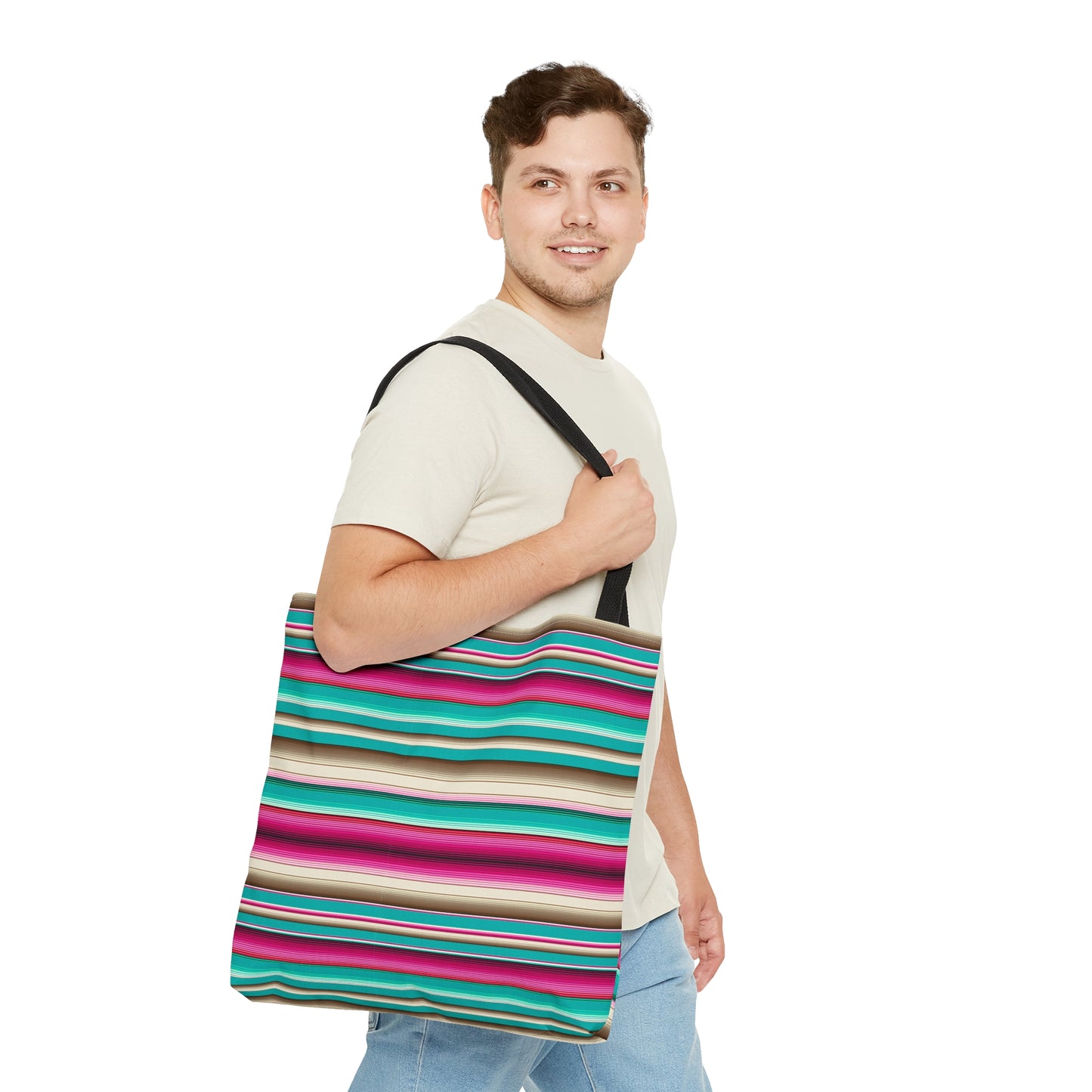 Multicolor Pink and Aqua Striped 36 - Practical, high-quality Tote Bag - Striped
