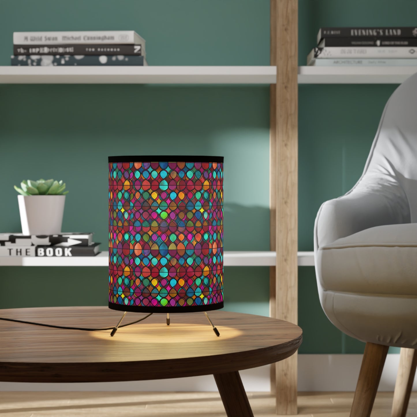 Stained Glass Mosaic Print - Tripod Lamp with High-Res Printed Shade, US\CA plug