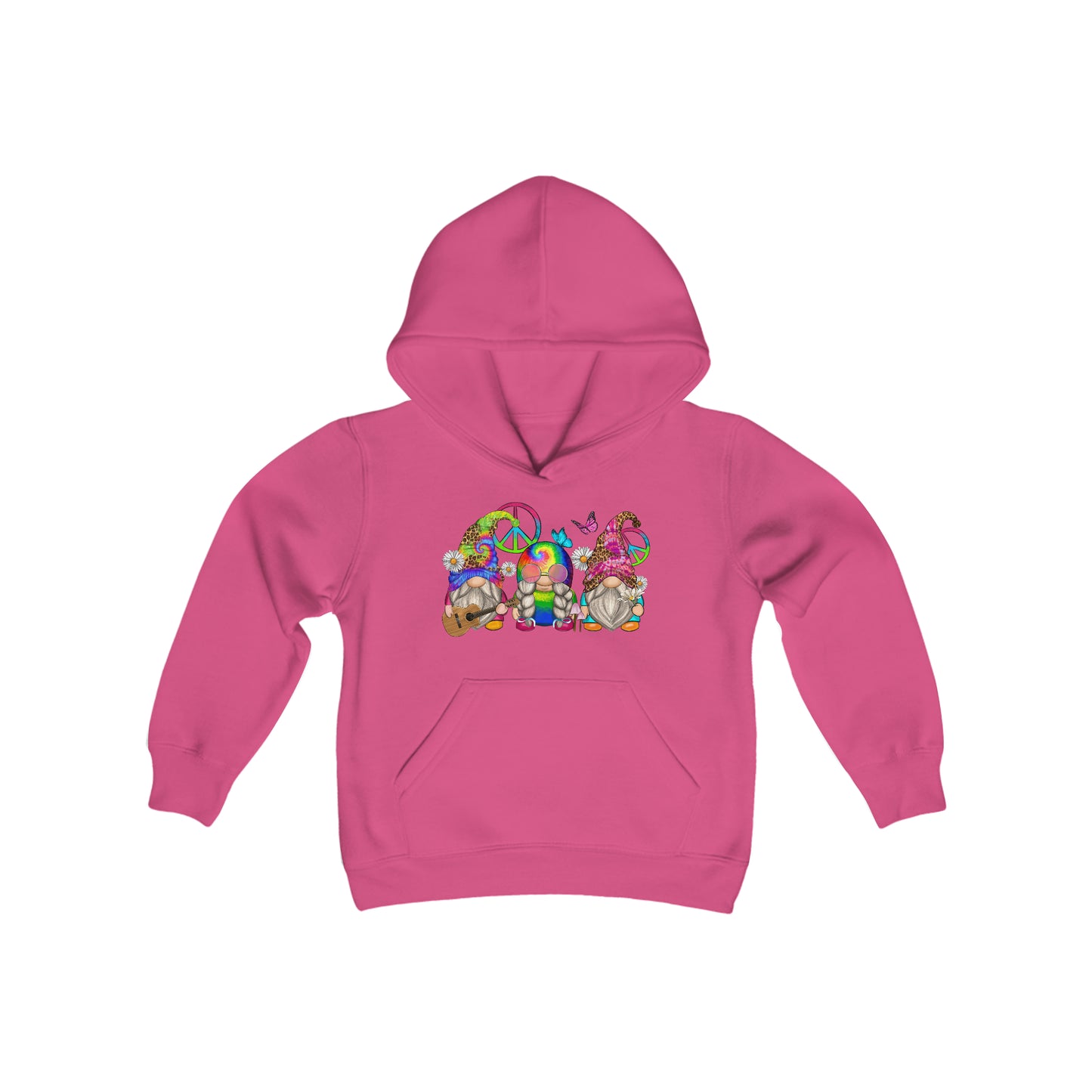 Cute Hippie Gnomes - Tie Dye - Peace Sign - Youth Heavy Blend Hooded Sweatshirt