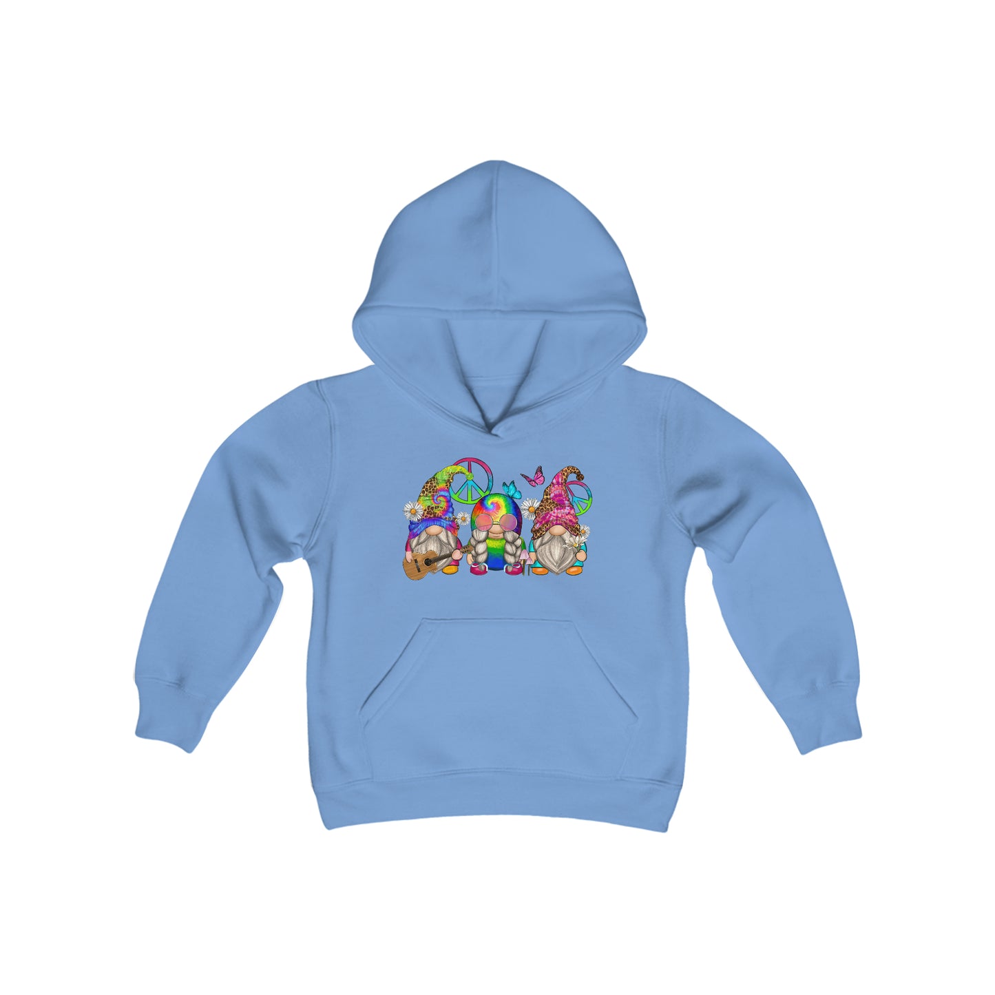 Cute Hippie Gnomes - Tie Dye - Peace Sign - Youth Heavy Blend Hooded Sweatshirt