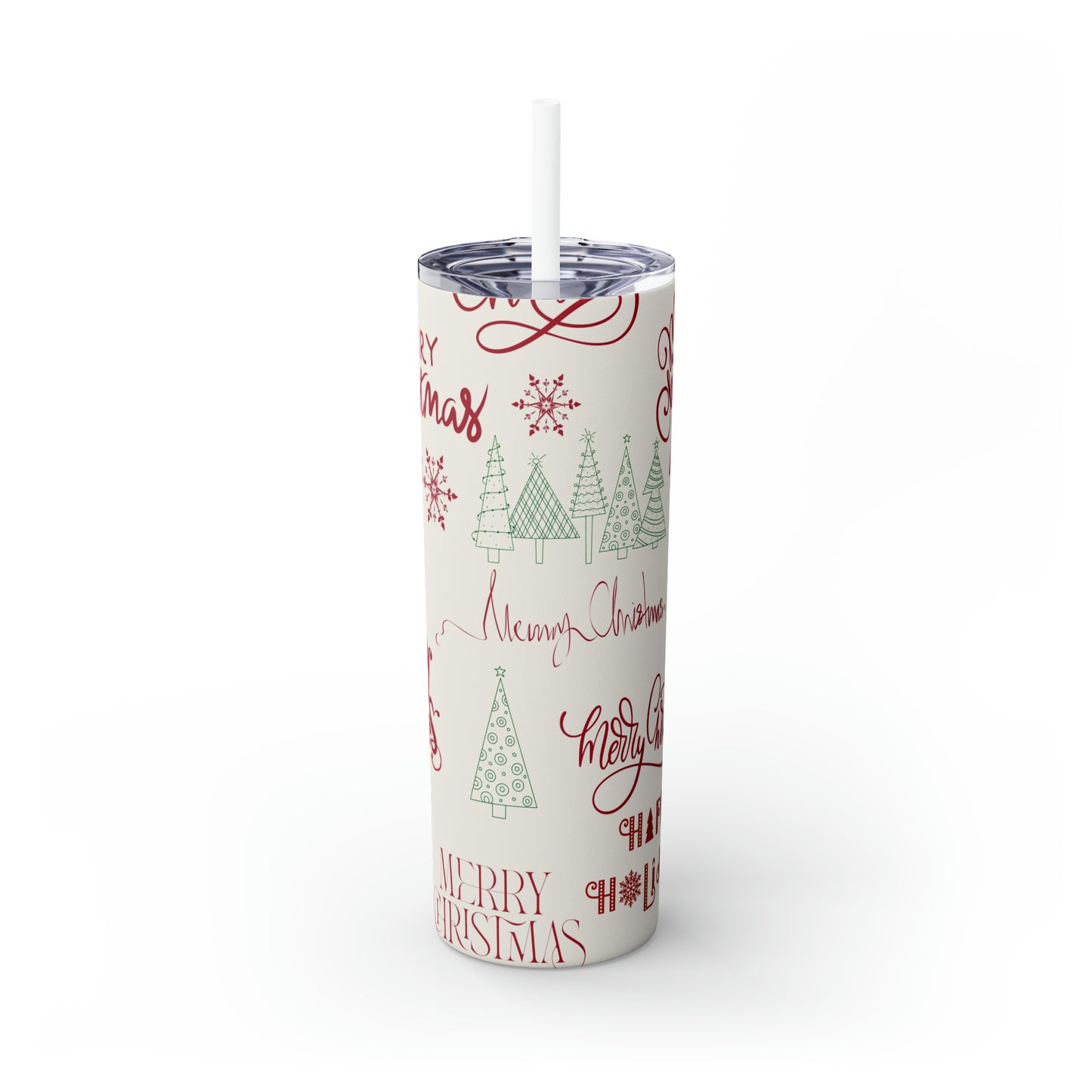 Amazing Merry Christmas Hand Drawn - Skinny Tumbler with Straw, 20oz - Stainless Steel