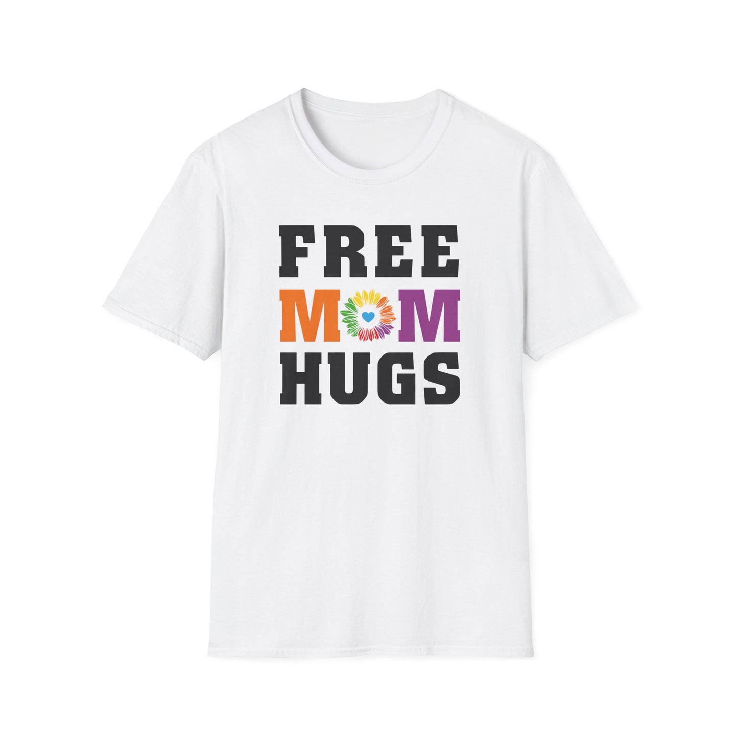Free Mom Hugs - Rainbow Flower - LGBT - Pride - Rainbow - Unisex Softstyle T-Shirt