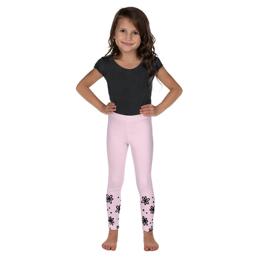 Pink with Black Flower Cuffs - Kid's Leggings