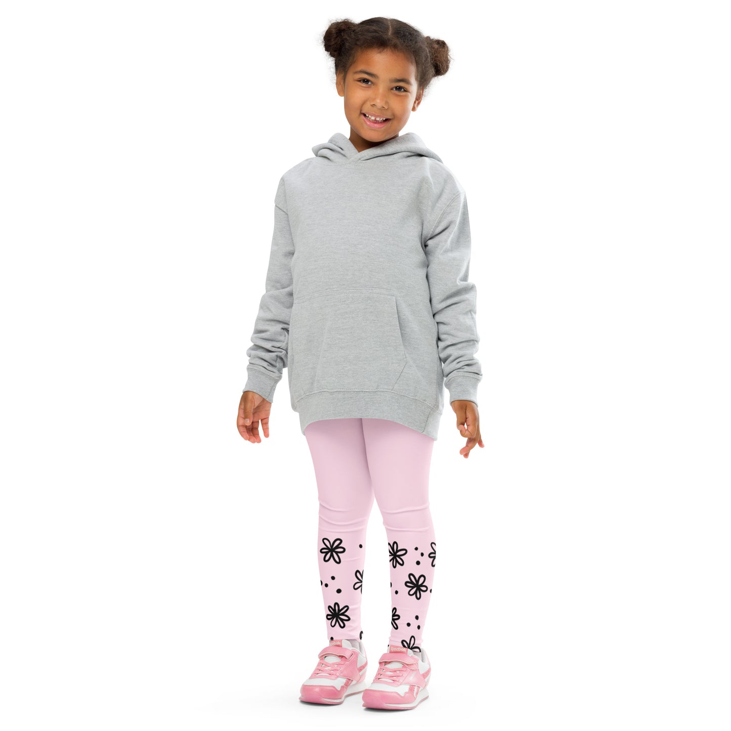 Pink with Black Flower Cuffs - Kid's Leggings