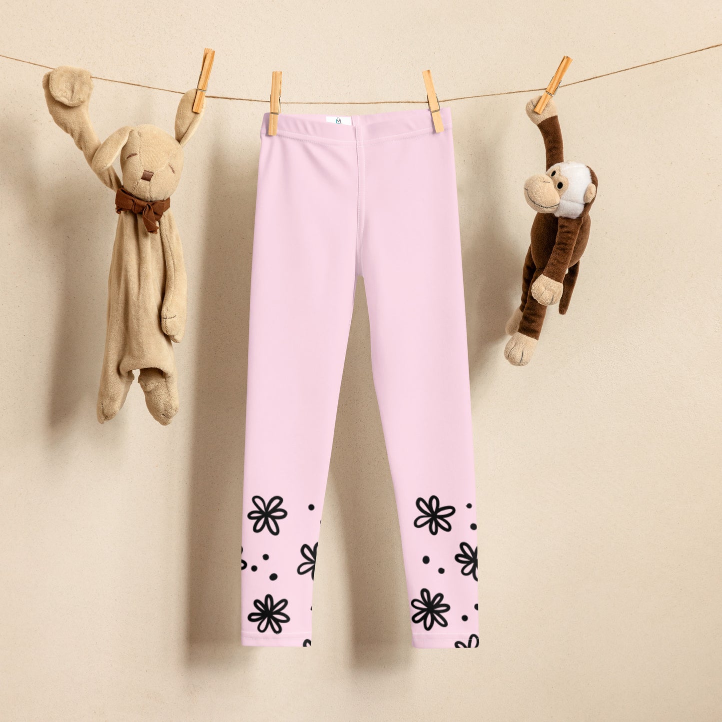 Pink with Black Flower Cuffs - Kid's Leggings