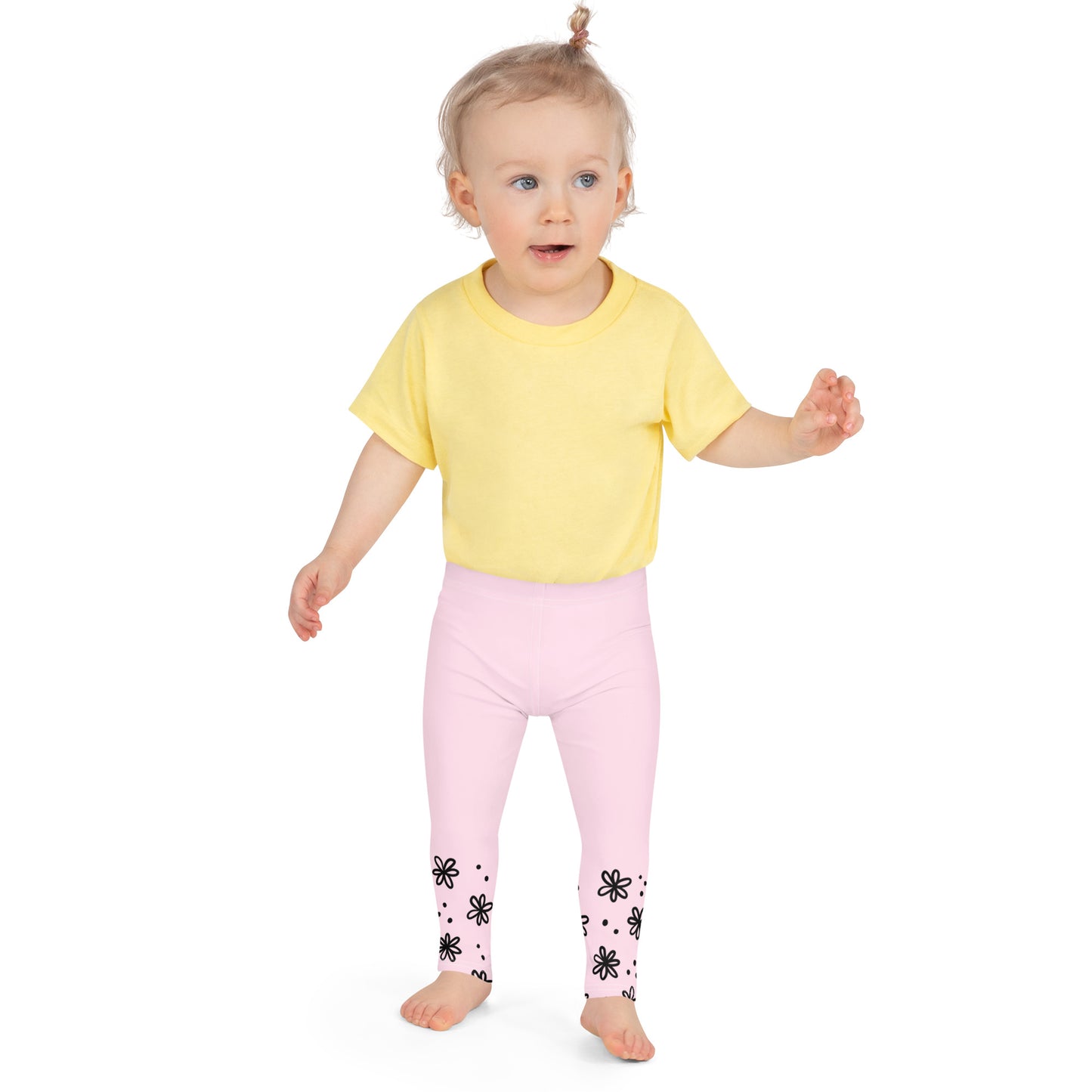 Pink with Black Flower Cuffs - Kid's Leggings