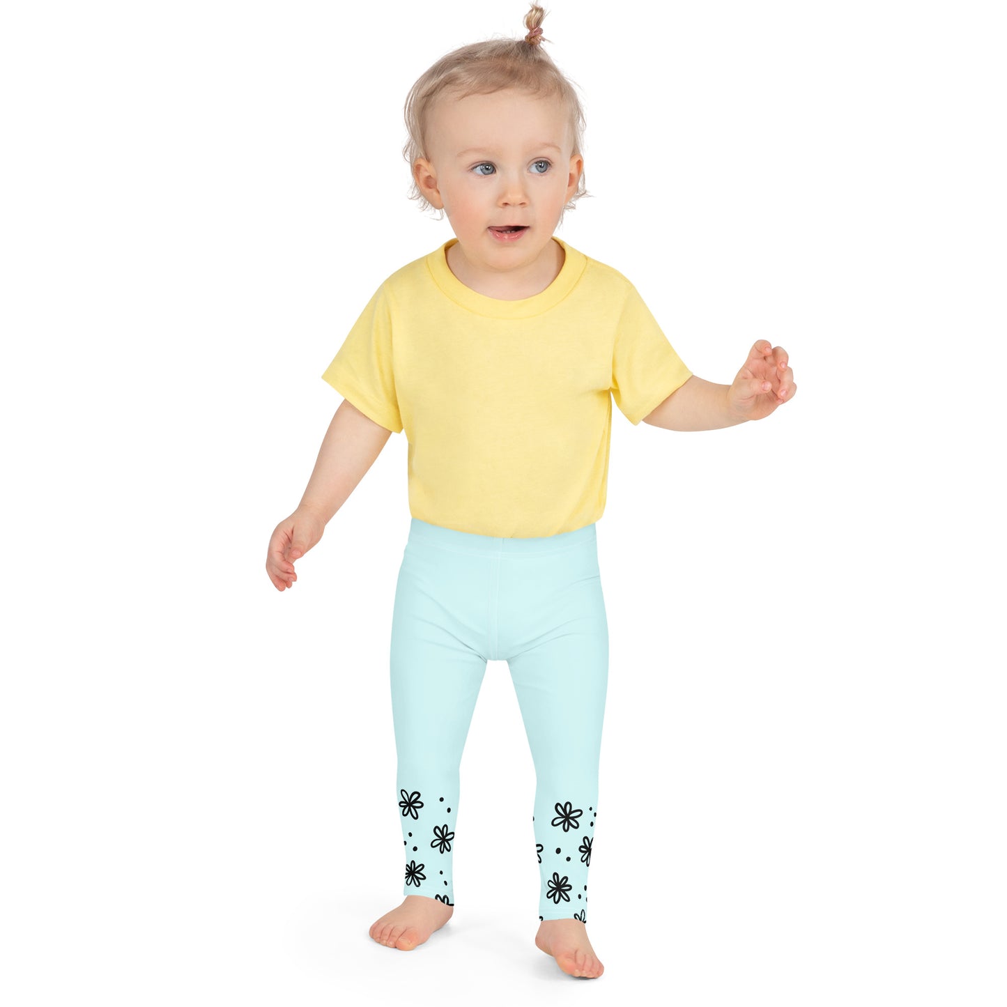 Blue with Black Flower Cuffs - Kid's Leggings