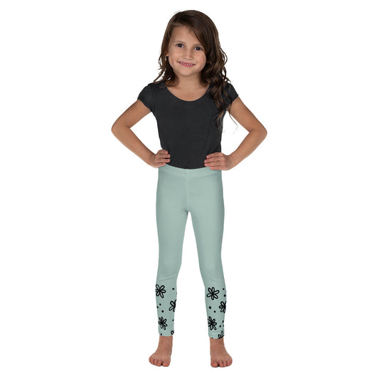 Sage with Black Flower Cuffs - Kid's Leggings