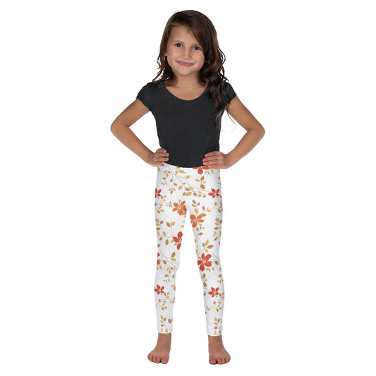 White with Red Flowers and Vines - Kid's Leggings