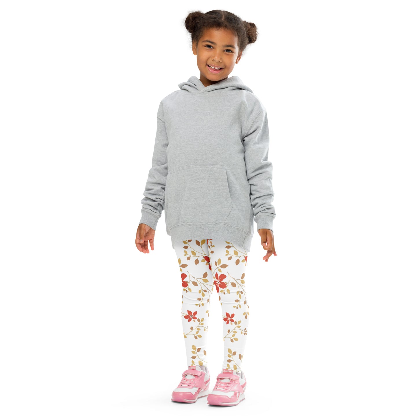 White with Red Flowers and Vines - Kid's Leggings