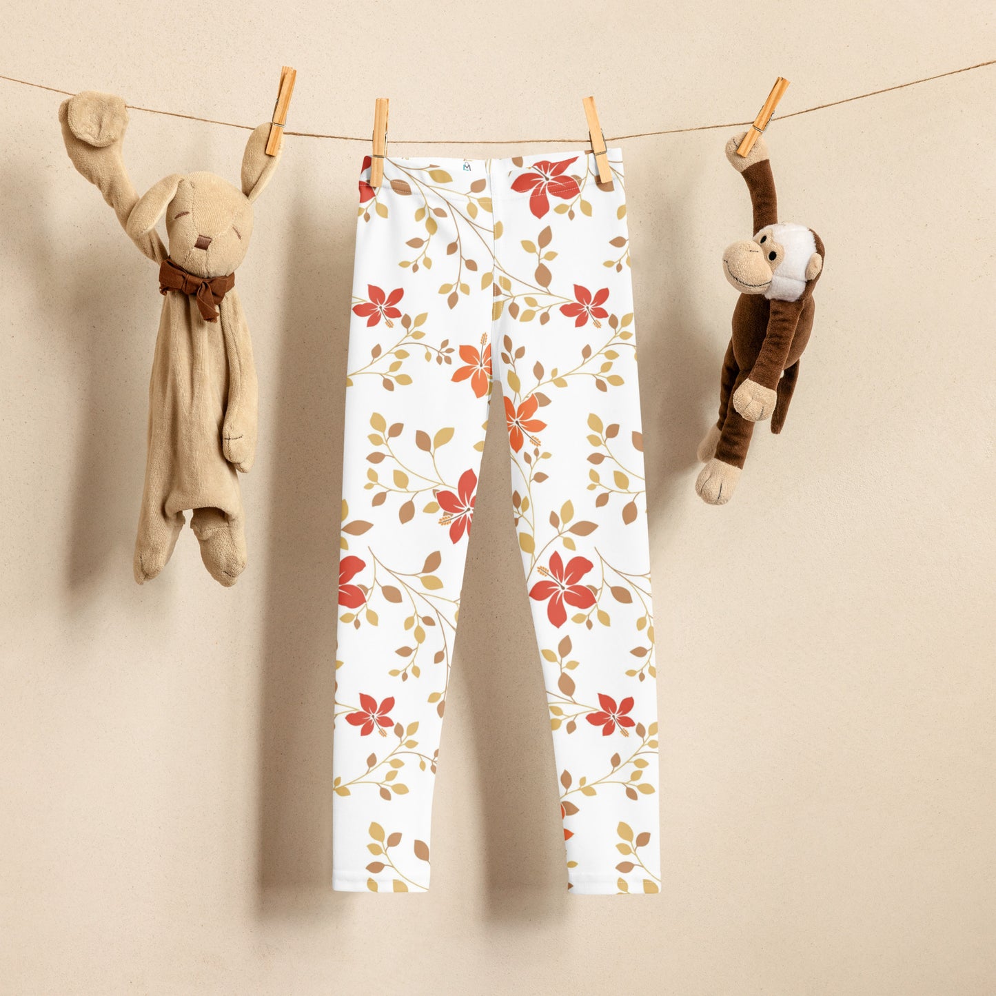 White with Red Flowers and Vines - Kid's Leggings