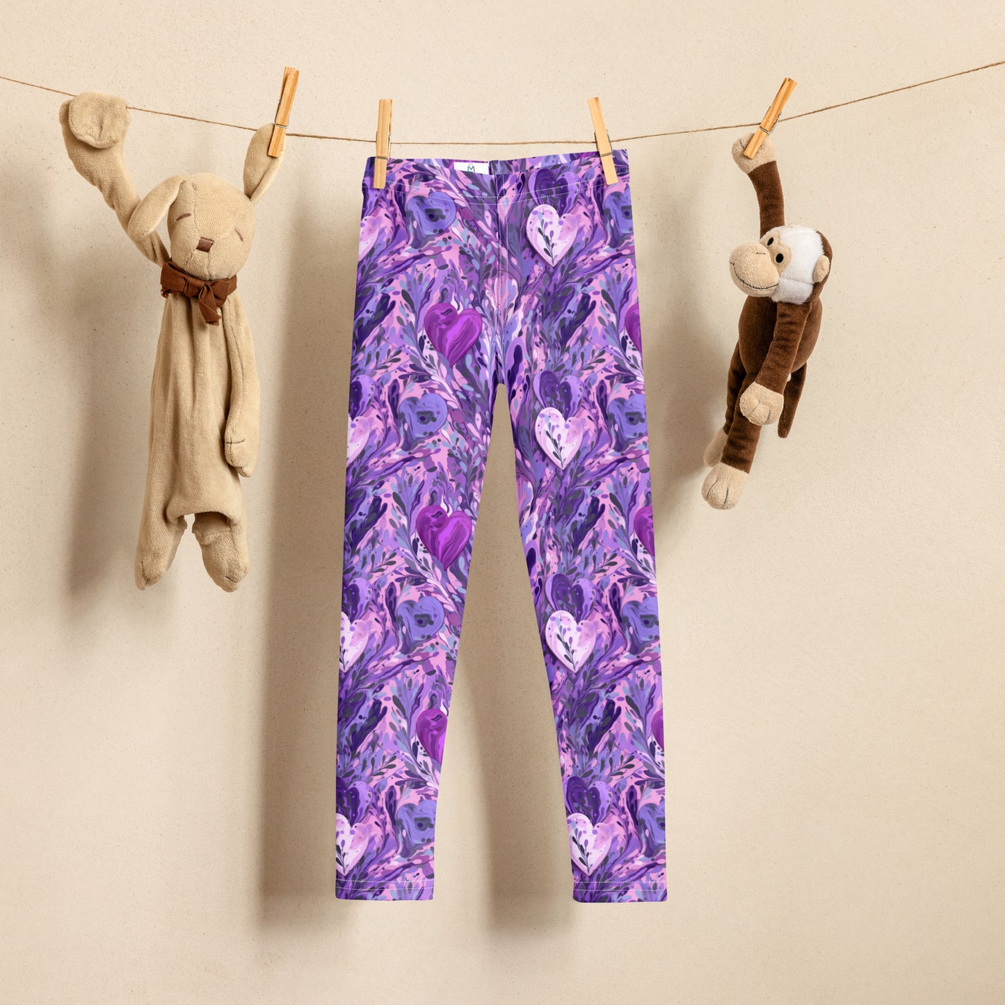 Purple Painted Hearts - Kid's Leggings