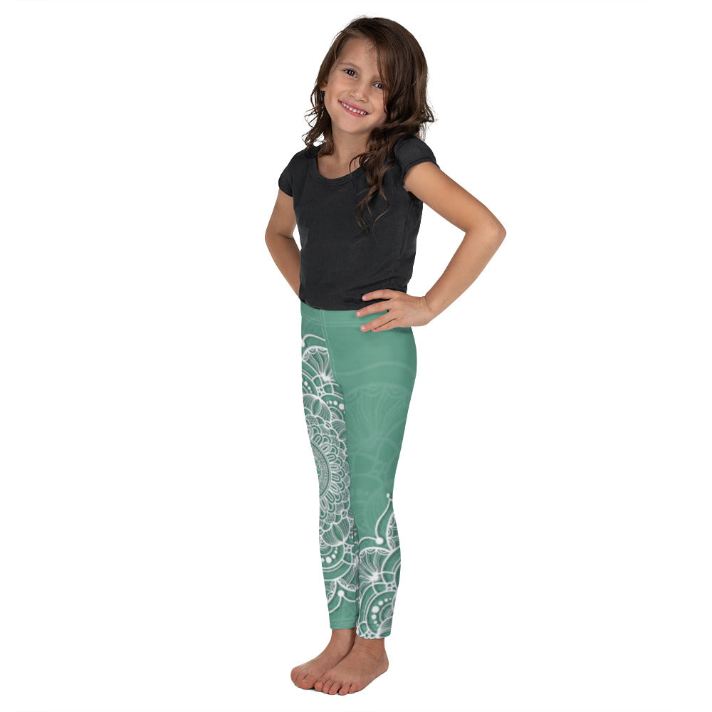 Green with White Mandala - Cute and Comfy - Kid's Leggings