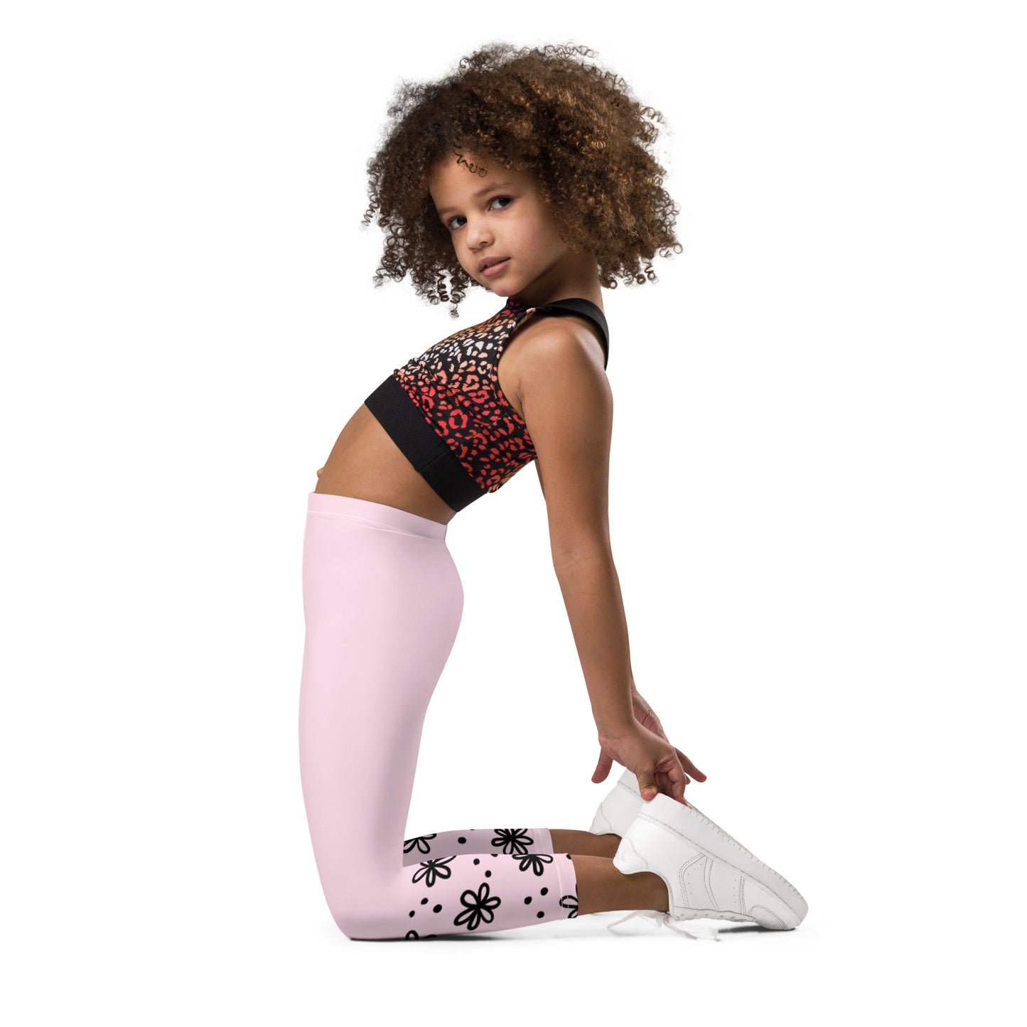 Pink with Black Flower Cuffs - Kid's Leggings