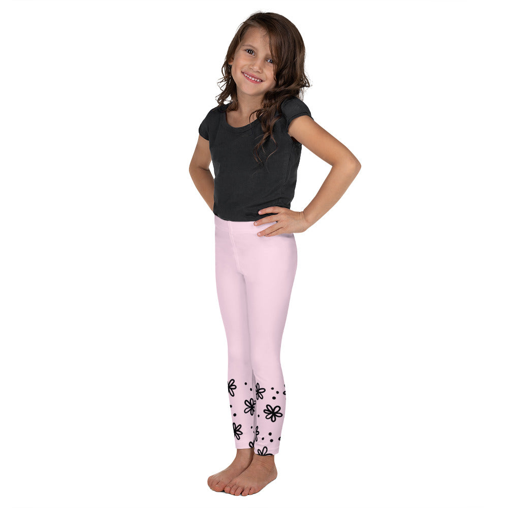 Pink with Black Flower Cuffs - Kid's Leggings
