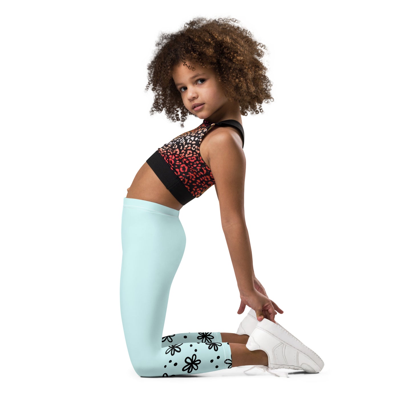 Blue with Black Flower Cuffs - Kid's Leggings