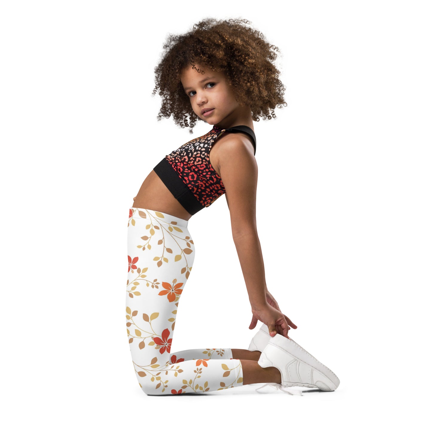 White with Red Flowers and Vines - Kid's Leggings