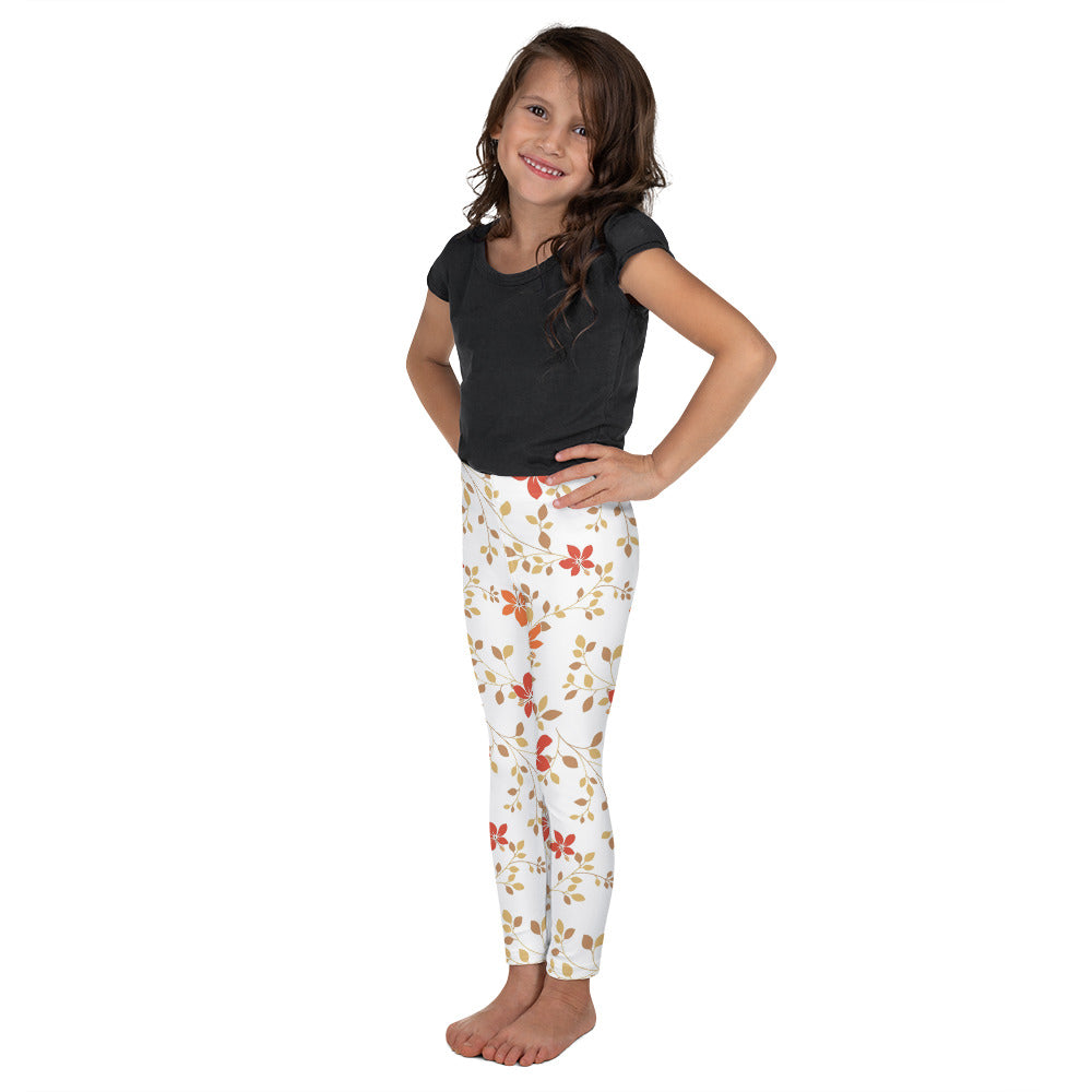 White with Red Flowers and Vines - Kid's Leggings
