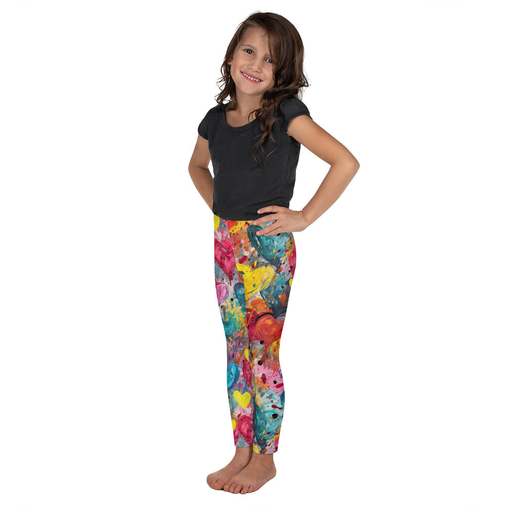 Multicolor Painted Hearts - Kid's Leggings