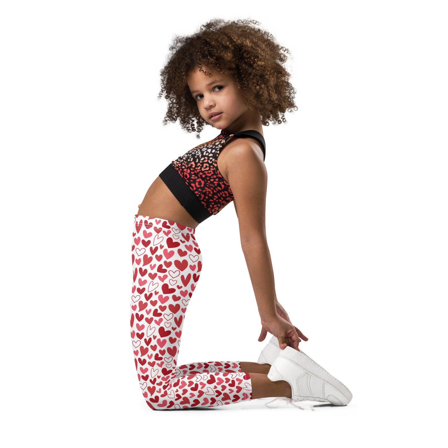 Hand Drawn Red, Pink, and White Hearts - Kid's Leggings
