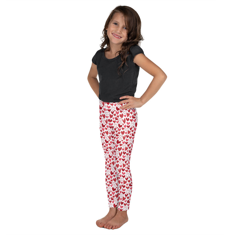 Hand Drawn Red, Pink, and White Hearts - Kid's Leggings