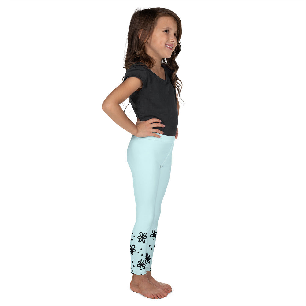 Blue with Black Flower Cuffs - Kid's Leggings