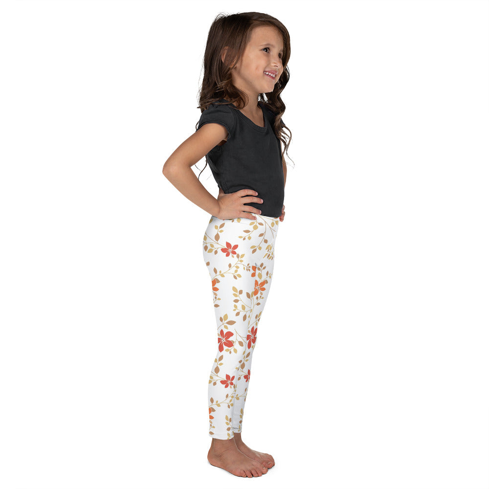 White with Red Flowers and Vines - Kid's Leggings